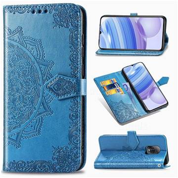 Embossing Imprint Mandala Flower Leather Wallet Case for Xiaomi Redmi 10X Pro 5G - Blue