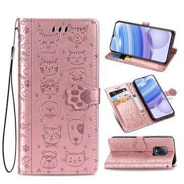 Embossing Dog Paw Kitten and Puppy Leather Wallet Case for Xiaomi Redmi 10X Pro 5G - Rose Gold