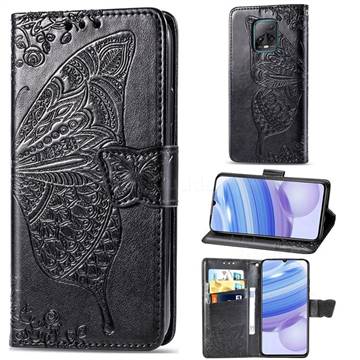 Embossing Mandala Flower Butterfly Leather Wallet Case for Xiaomi Redmi 10X Pro 5G - Black
