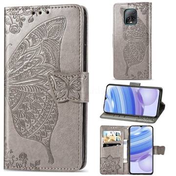 Embossing Mandala Flower Butterfly Leather Wallet Case for Xiaomi Redmi 10X Pro 5G - Gray