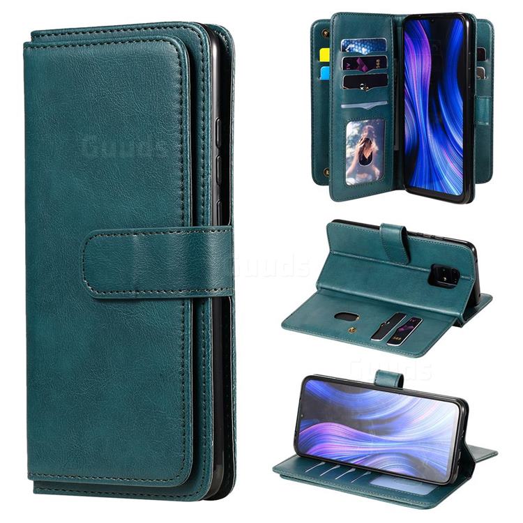 Multi-function Ten Card Slots and Photo Frame PU Leather Wallet Phone Case Cover for Xiaomi Redmi 10X Pro 5G - Dark Green