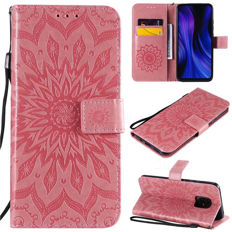 Embossing Sunflower Leather Wallet Case for Xiaomi Redmi 10X Pro 5G - Pink