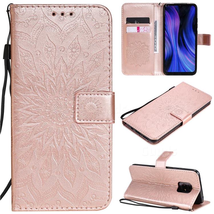 Embossing Sunflower Leather Wallet Case for Xiaomi Redmi 10X Pro 5G - Rose Gold