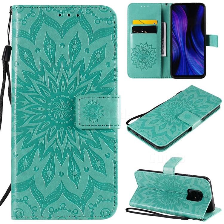 Embossing Sunflower Leather Wallet Case for Xiaomi Redmi 10X Pro 5G - Green