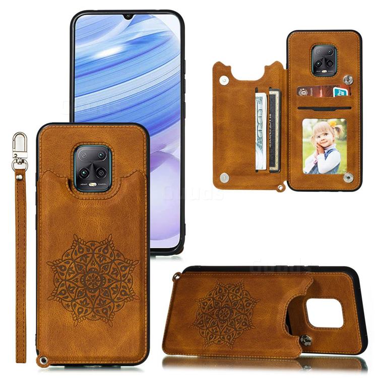 Luxury Mandala Multi-function Magnetic Card Slots Stand Leather Back Cover for Xiaomi Redmi 10X Pro 5G - Brown