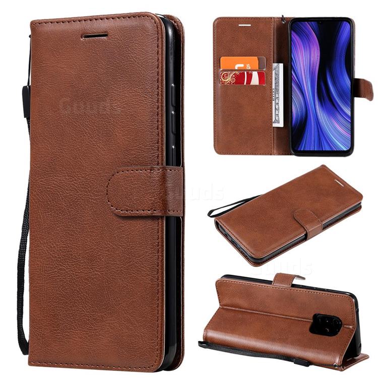 Retro Greek Classic Smooth PU Leather Wallet Phone Case for Xiaomi Redmi 10X Pro 5G - Brown