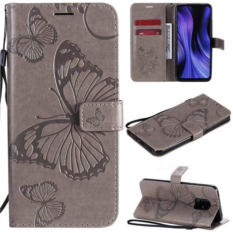 Embossing 3D Butterfly Leather Wallet Case for Xiaomi Redmi 10X Pro 5G - Gray