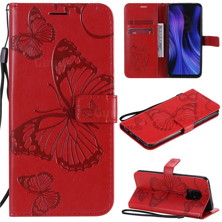 Embossing 3D Butterfly Leather Wallet Case for Xiaomi Redmi 10X Pro 5G - Red