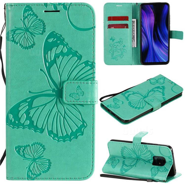 Embossing 3D Butterfly Leather Wallet Case for Xiaomi Redmi 10X Pro 5G - Green