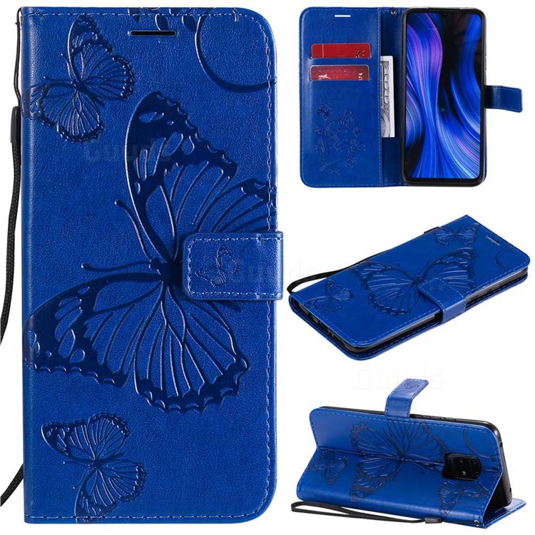 Embossing 3D Butterfly Leather Wallet Case for Xiaomi Redmi 10X Pro 5G - Blue