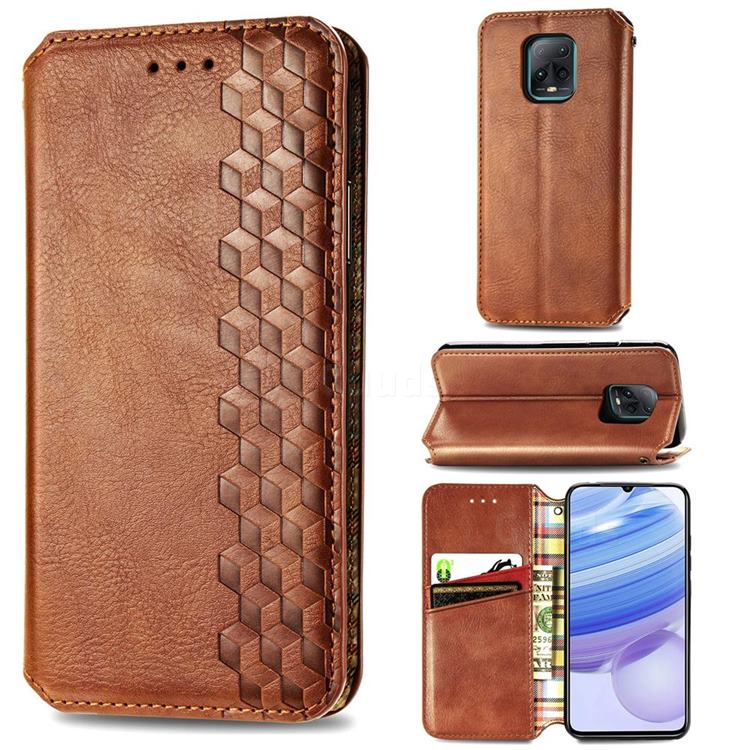Ultra Slim Fashion Business Card Magnetic Automatic Suction Leather Flip Cover for Xiaomi Redmi 10X Pro 5G - Brown