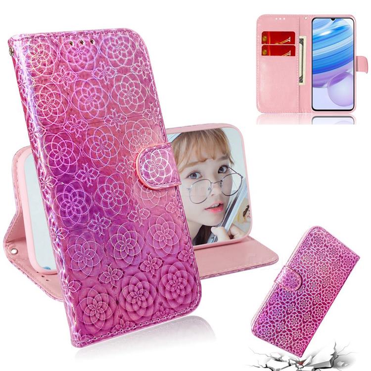 Laser Circle Shining Leather Wallet Phone Case for Xiaomi Redmi 10X Pro 5G - Pink