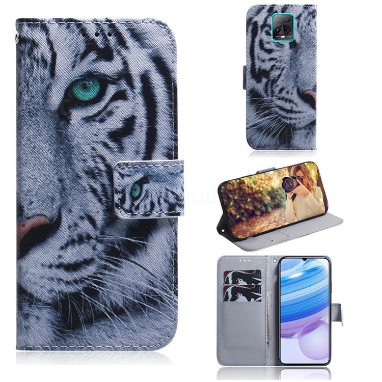 White Tiger PU Leather Wallet Case for Xiaomi Redmi 10X Pro 5G