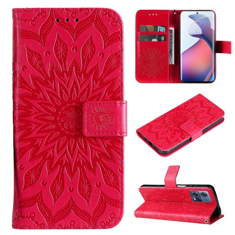 Embossing Sunflower Leather Wallet Case for Motorola S30 Pro - Red