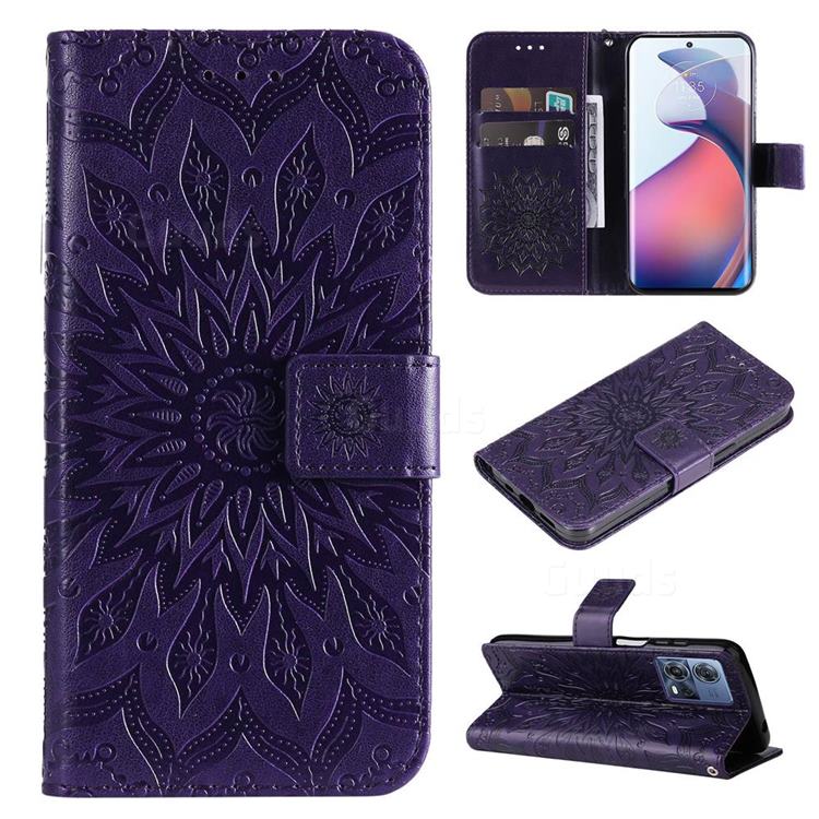 Embossing Sunflower Leather Wallet Case for Motorola S30 Pro - Purple
