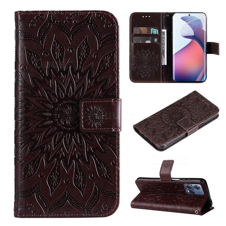 Embossing Sunflower Leather Wallet Case for Motorola S30 Pro - Brown