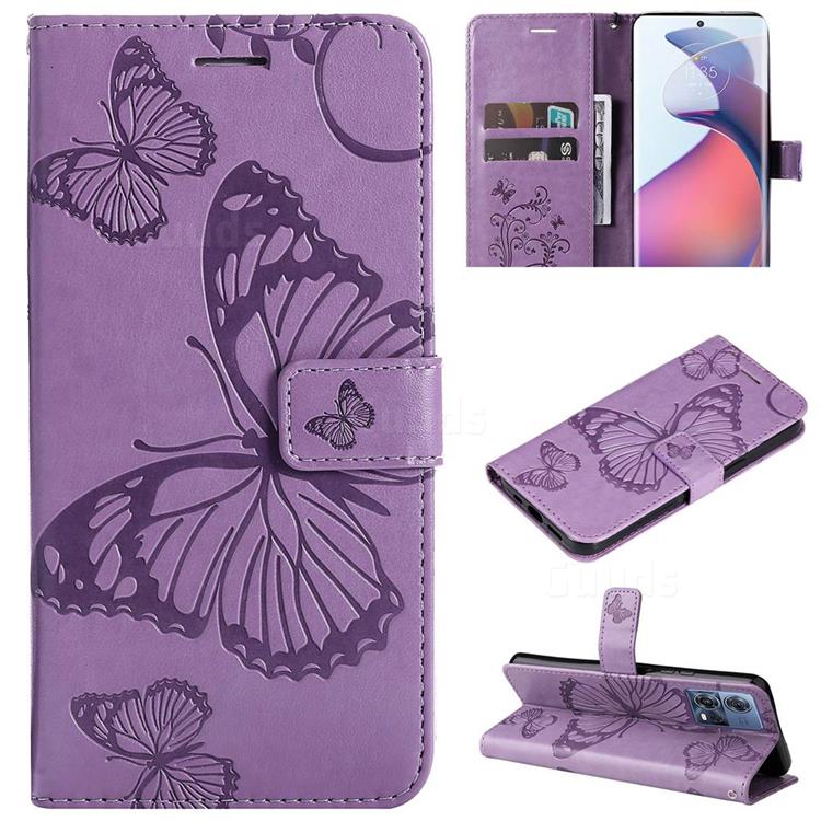 Embossing 3D Butterfly Leather Wallet Case for Motorola S30 Pro - Purple