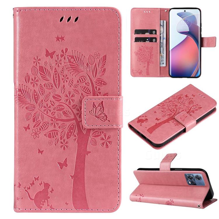Embossing Butterfly Tree Leather Wallet Case for Motorola S30 Pro - Pink