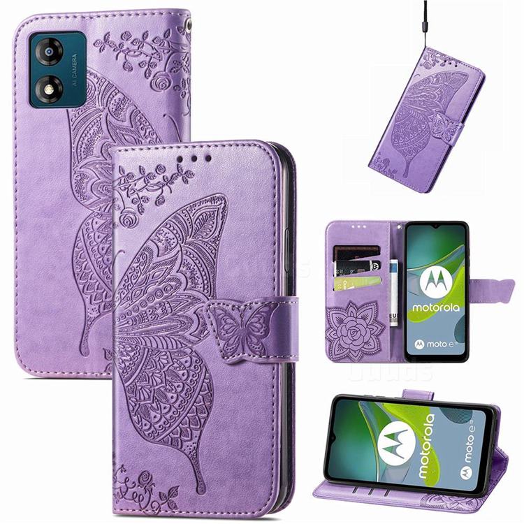 Embossing Mandala Flower Butterfly Leather Wallet Case for Motorola Moto E13 - Light Purple