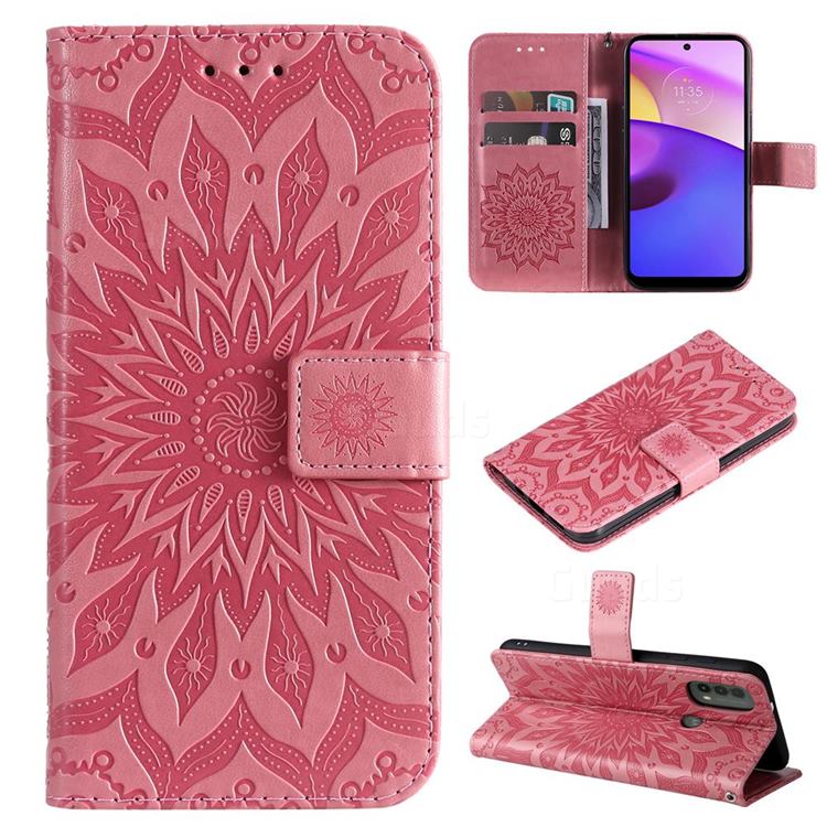Embossing Sunflower Leather Wallet Case for Motorola Moto E20 E30 E40 - Pink