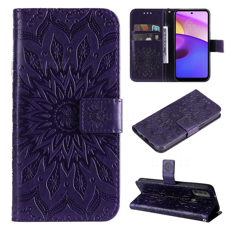 Embossing Sunflower Leather Wallet Case for Motorola Moto E20 E30 E40 - Purple