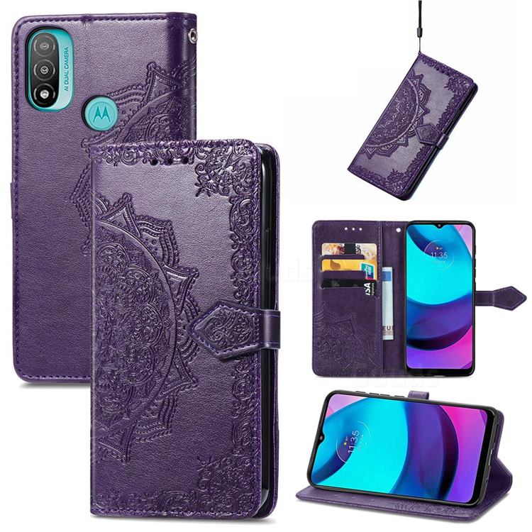 Embossing Imprint Mandala Flower Leather Wallet Case for Motorola Moto E20 E30 E40 - Purple