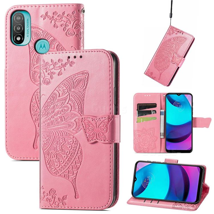 Embossing Mandala Flower Butterfly Leather Wallet Case for Motorola Moto E20 E30 E40 - Pink