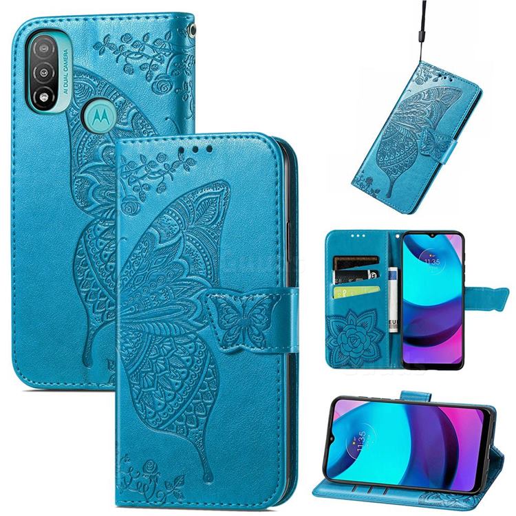 Embossing Mandala Flower Butterfly Leather Wallet Case for Motorola Moto E20 E30 E40 - Blue