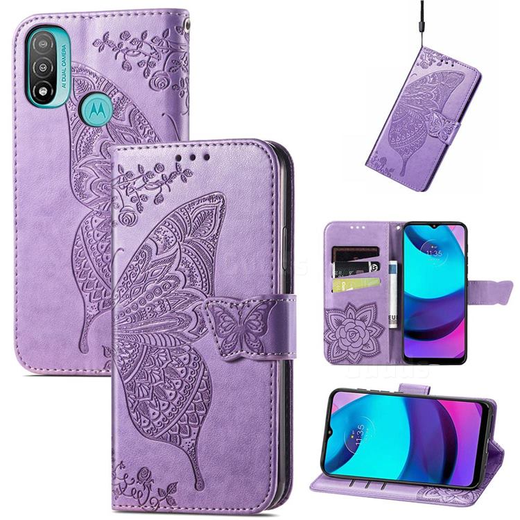 Embossing Mandala Flower Butterfly Leather Wallet Case for Motorola Moto E20 E30 E40 - Light Purple