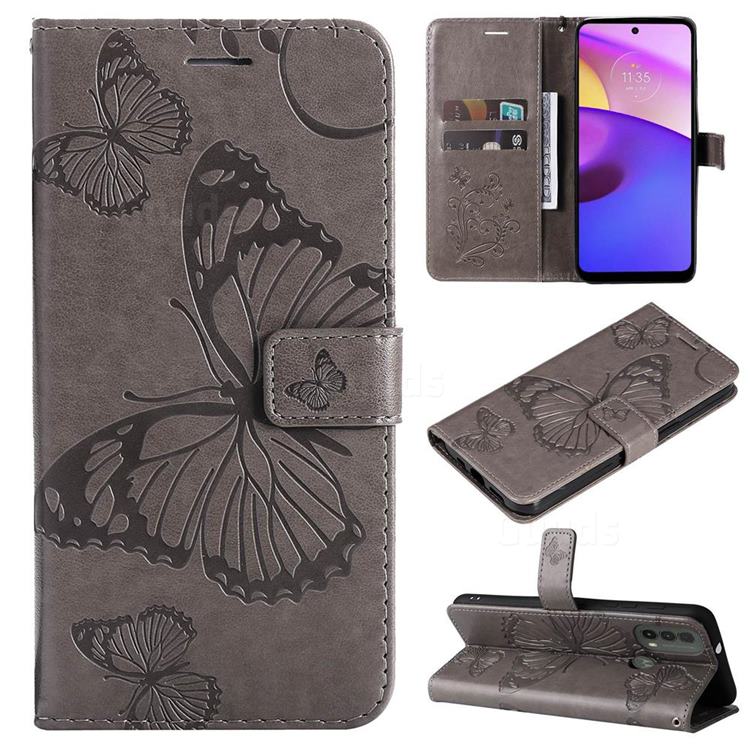 Embossing 3D Butterfly Leather Wallet Case for Motorola Moto E20 E30 E40 - Gray