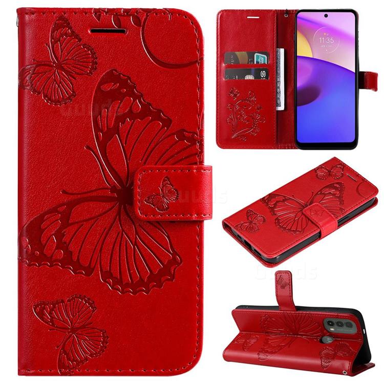 Embossing 3D Butterfly Leather Wallet Case for Motorola Moto E20 E30 E40 - Red