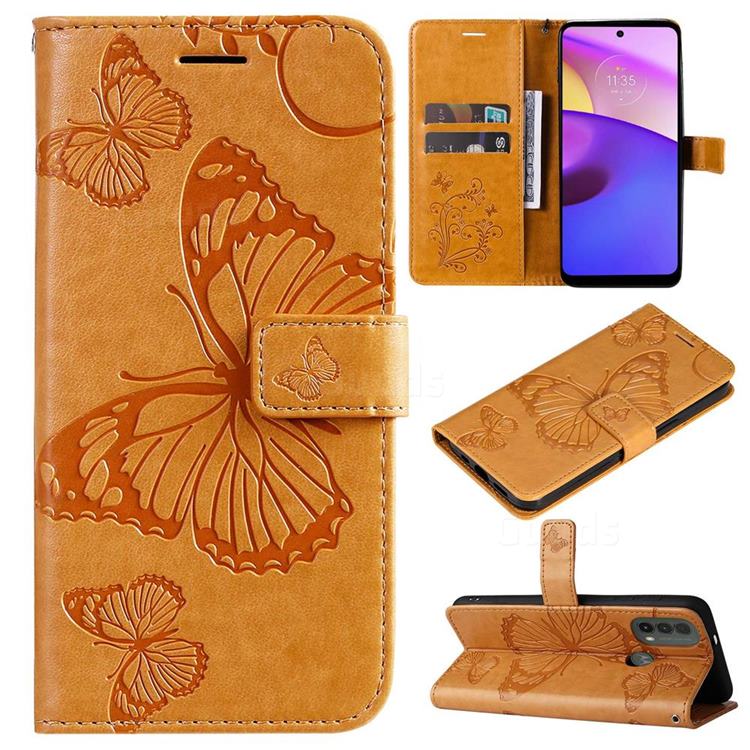 Embossing 3D Butterfly Leather Wallet Case for Motorola Moto E20 E30 E40 - Yellow
