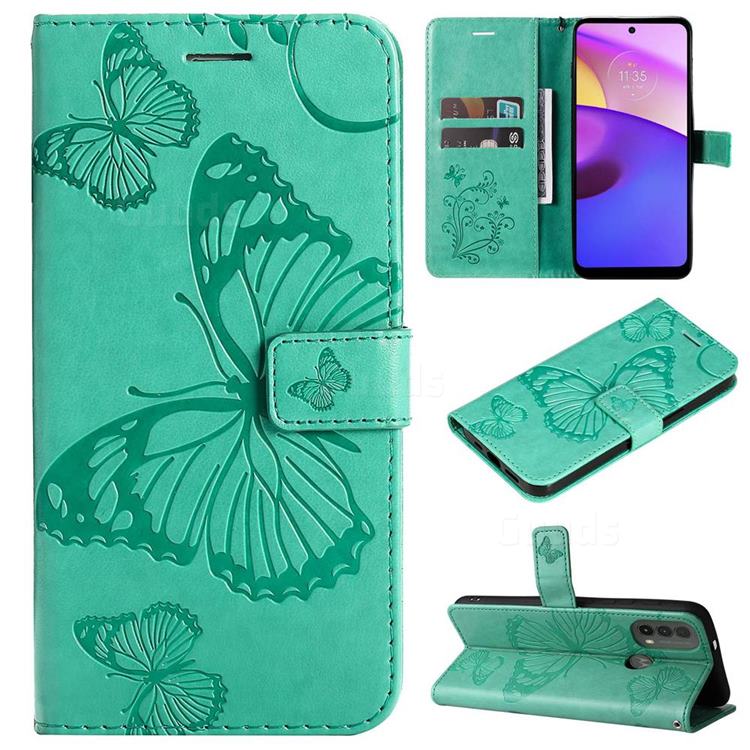 Embossing 3D Butterfly Leather Wallet Case for Motorola Moto E20 E30 E40 - Green
