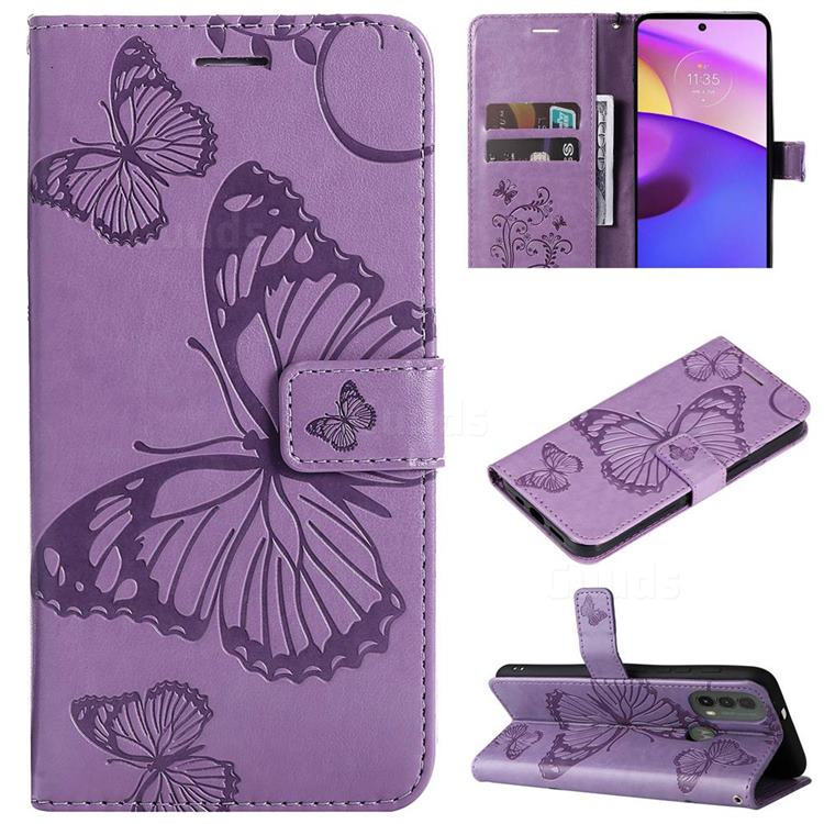 Embossing 3D Butterfly Leather Wallet Case for Motorola Moto E20 E30 E40 - Purple