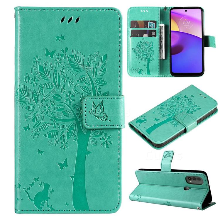 Embossing Butterfly Tree Leather Wallet Case for Motorola Moto E20 E30 E40 - Cyan
