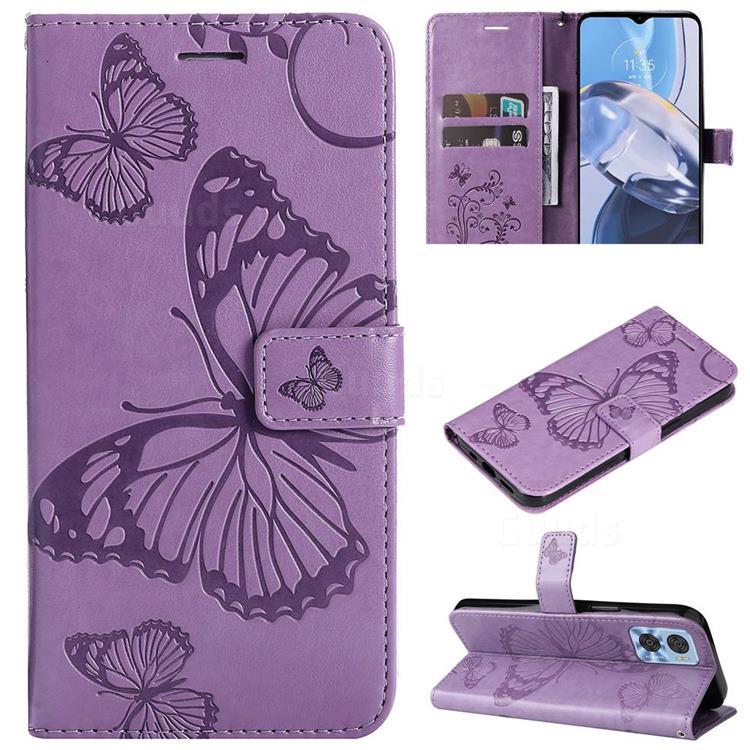 Embossing 3D Butterfly Leather Wallet Case for Motorola Moto E22 - Purple