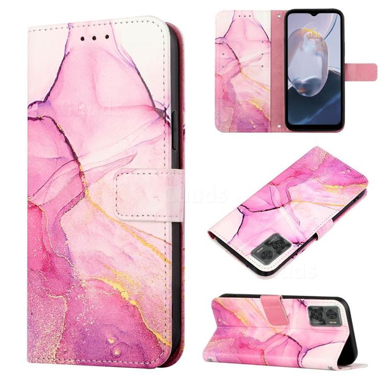 Pink Purple Marble Leather Wallet Protective Case for Motorola Moto E22i