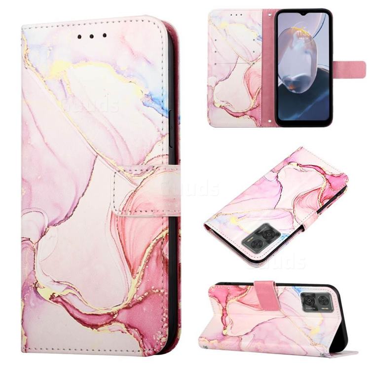 Rose Gold Marble Leather Wallet Protective Case for Motorola Moto E22i