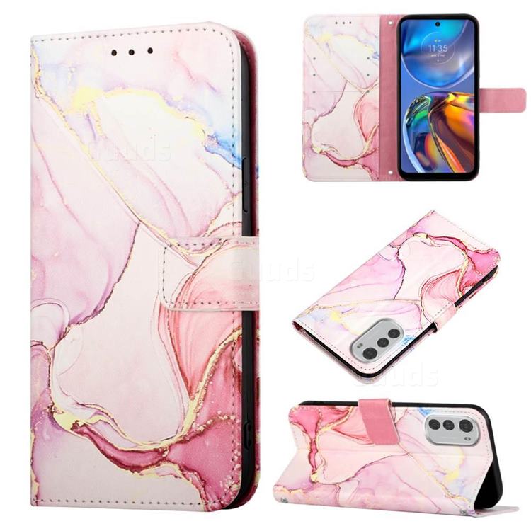 Rose Gold Marble Leather Wallet Protective Case for Motorola Moto E32