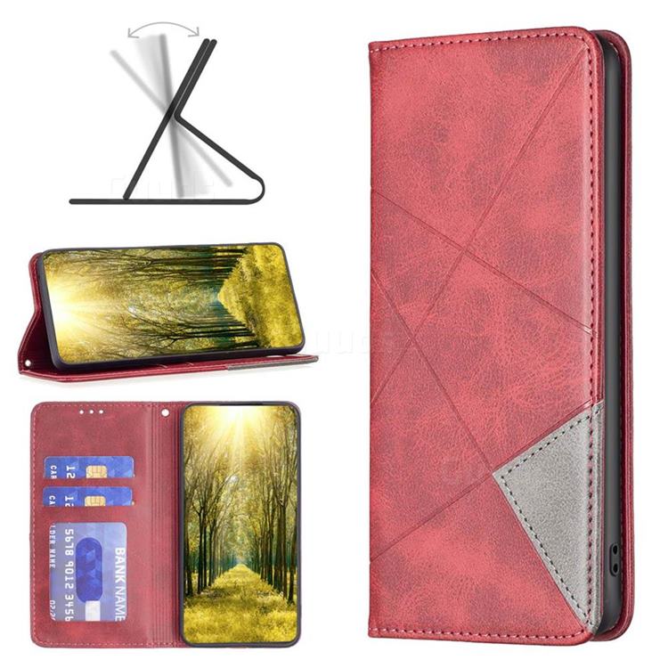 Prismatic Slim Magnetic Sucking Stitching Wallet Flip Cover for Motorola Moto E32 - Red