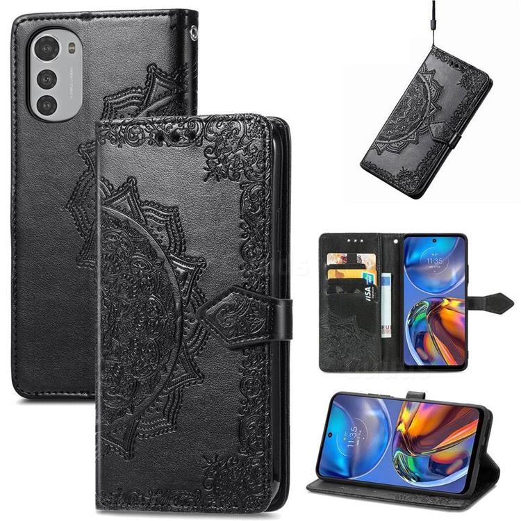 Embossing Imprint Mandala Flower Leather Wallet Case for Motorola Moto E32 - Black