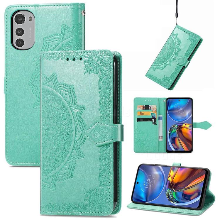 Embossing Imprint Mandala Flower Leather Wallet Case for Motorola Moto E32 - Green