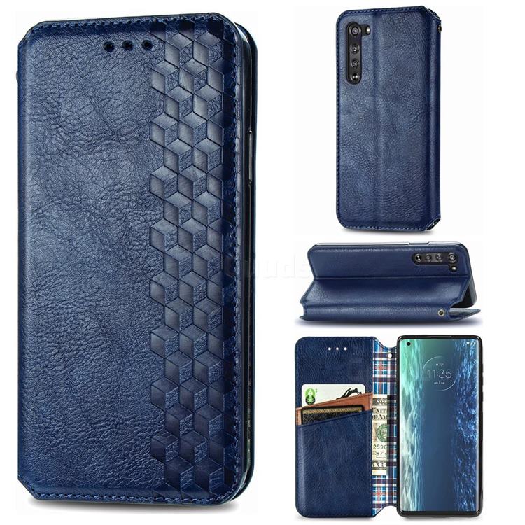 Ultra Slim Fashion Business Card Magnetic Automatic Suction Leather Flip Cover for Moto Motorola Edge - Dark Blue
