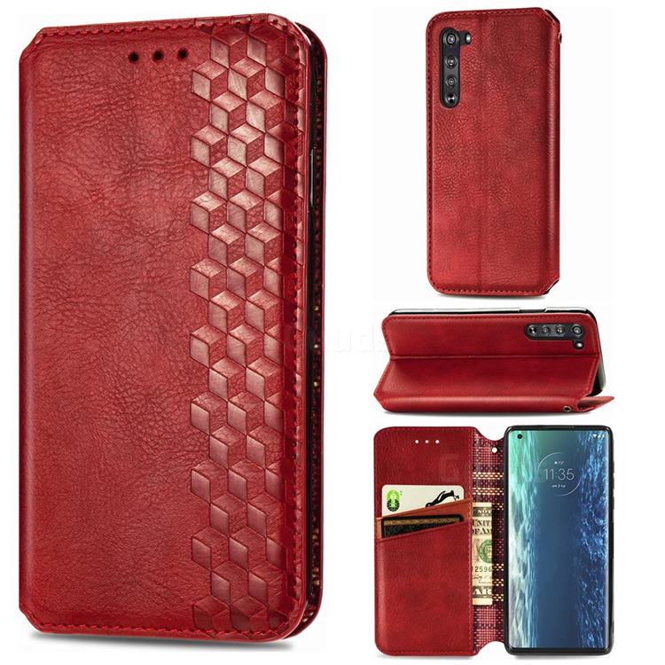 Ultra Slim Fashion Business Card Magnetic Automatic Suction Leather Flip Cover for Moto Motorola Edge - Red