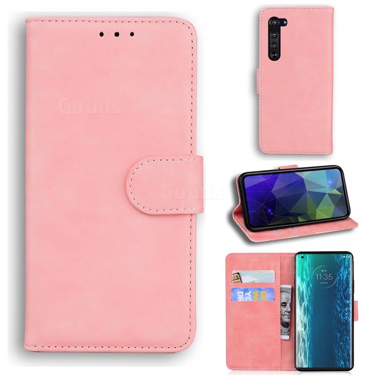 Retro Classic Skin Feel Leather Wallet Phone Case for Moto Motorola Edge - Pink