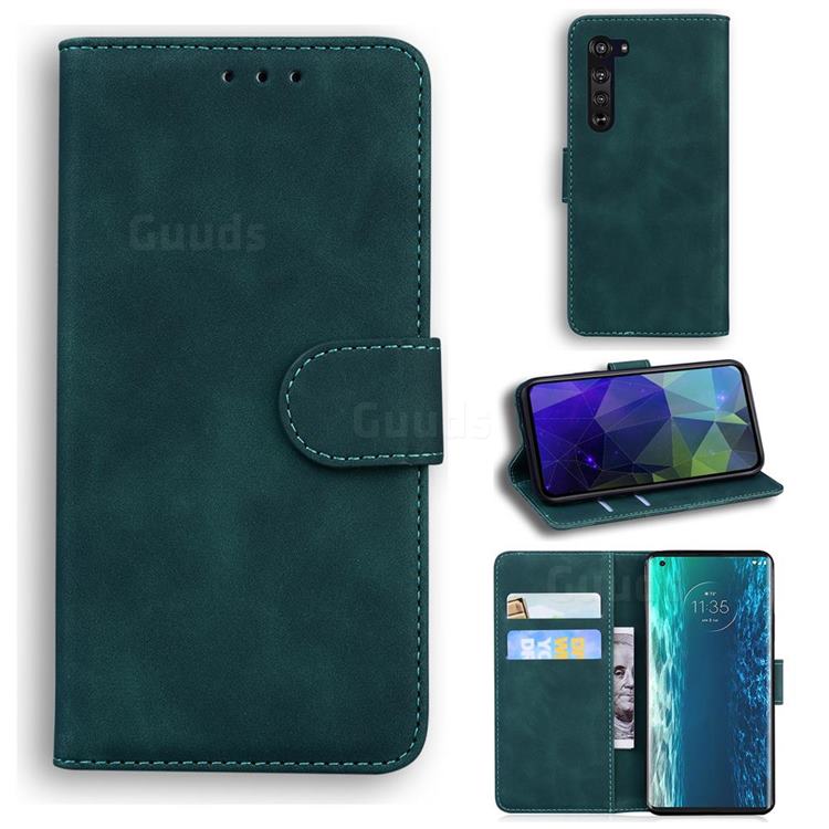 Retro Classic Skin Feel Leather Wallet Phone Case for Moto Motorola Edge - Green