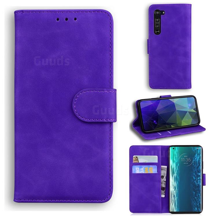 Retro Classic Skin Feel Leather Wallet Phone Case for Moto Motorola Edge - Purple