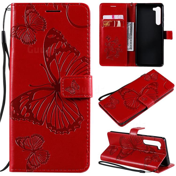 Embossing 3D Butterfly Leather Wallet Case for Moto Motorola Edge - Red