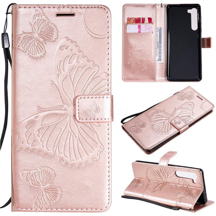 Embossing 3D Butterfly Leather Wallet Case for Moto Motorola Edge - Rose Gold