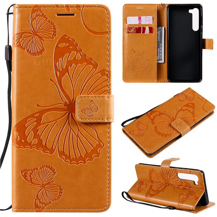 Embossing 3D Butterfly Leather Wallet Case for Moto Motorola Edge - Yellow